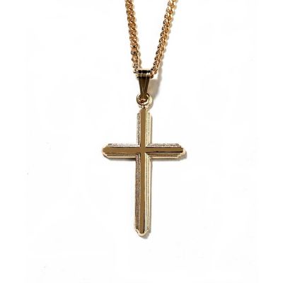 Necklace 7/8 Inch Gold Plated Cross Gold 18 Inch Chain - 714611137092 - 37-1914P
