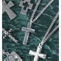 Necklace Bright Pewter Cross/24 Inch Deluxe Box