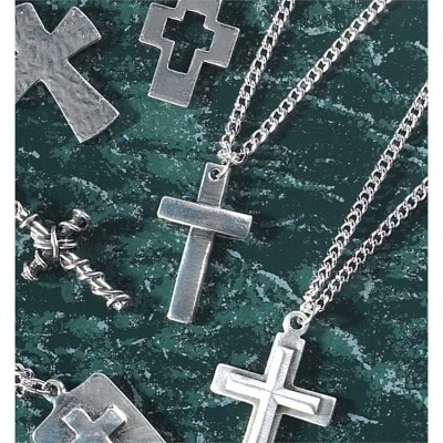 Necklace Bright Pewter Cross/24 Inch Deluxe Box - 714611131731 - 32-5641