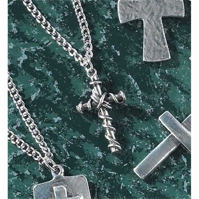 Necklace Bright Pewter Cross/Wrap Nail 24 Inch Deluxe Box - 714611131724 - 32-5640