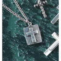 Necklace Bright Pewter Dog tag/Cross 24 Inch Deluxe Box