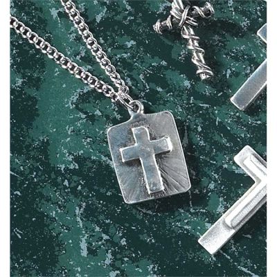 Necklace Bright Pewter Dog tag/Cross 24 Inch Deluxe Box - 714611131670 - 32-5642