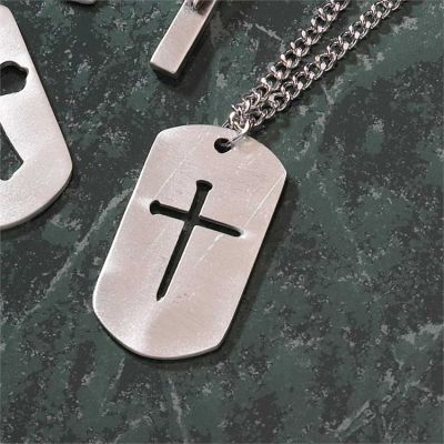 Necklace Dog tag/Nail Cross Pewter 24 inch Stainless Chain - 714611125006 - 32-5579