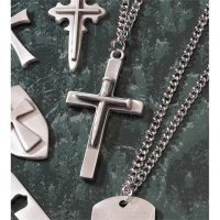 Necklace Double Nail Cross Pewter Deluxe Box