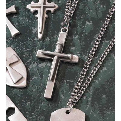 Necklace Double Nail Cross Pewter Deluxe Box - 714611125020 - 32-5577