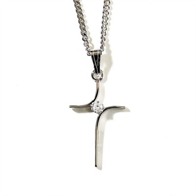 Necklace Floating Cross, Silver Plated, 18 Inch Chain Stone - 714611136323 - 36-1507P