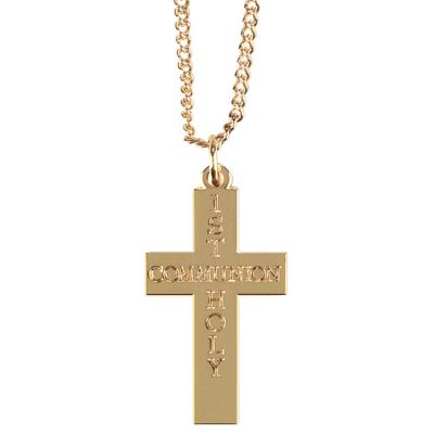 Necklace Gold Plated Cross First Holy Communion w/Chain (Pack of 4) - 603799016131 - J-317