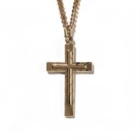 Necklace Gold Plated Double Etch Cross Gold 24 Inch Chain