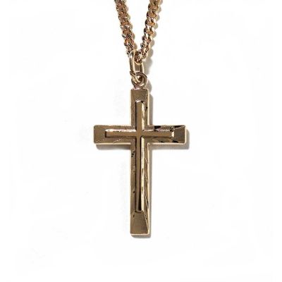 Necklace Gold Plated Double Etch Cross Gold 24 Inch Chain - 714611137238 - 38-7618P