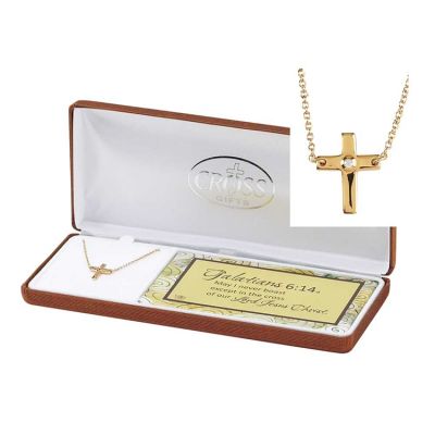 Necklace Gold Plated Galatians 6:14 Cross /CZ 18 Inch Chain - 714611186533 - 73-4759P