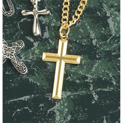 Necklace Gold Plated Large Box Cross 24 Inch Chain - 714611154259 - 35-0069