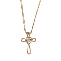 Necklace Gold Plated Open Petal Cross /Heart CZ 18 Inch cable