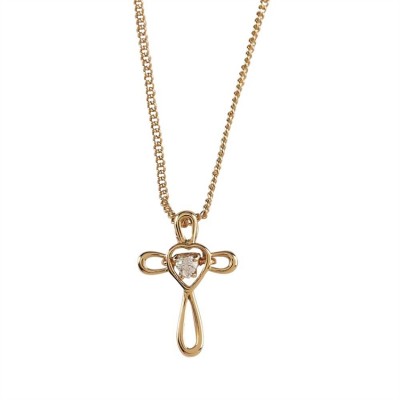 Necklace Gold Plated Open Petal Cross /Heart CZ 18 Inch cable - 714611188247 - 73-4778P Necklace Gold Plated Open Petal Cross /Heart CZ 18 Inch cable - 714611188247 - 73-4778P