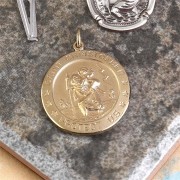 Necklace Gold Plated Round Saint Christopher Medal 24 inch Chain