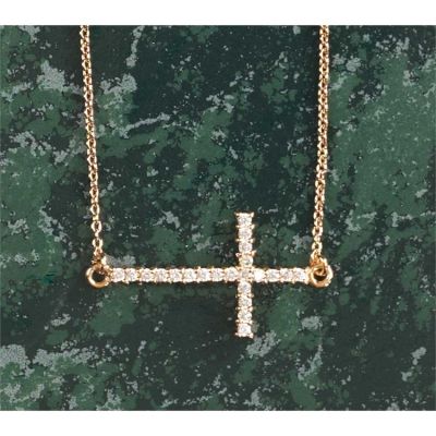 Necklace Gold Plated Sideways Cross 18 Inch Gift Box - 714611164272 - 73-0114P