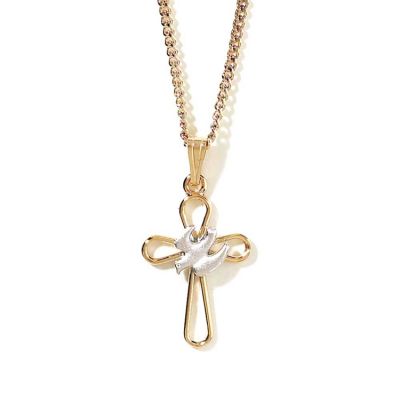 Necklace Gold Plated Small Open Petal Cross/Silver Plated Dove - 714611136736 - 36-8530P