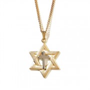 Necklace Gold Plated Star David/Silver Plated Cross 18 Inch Chain