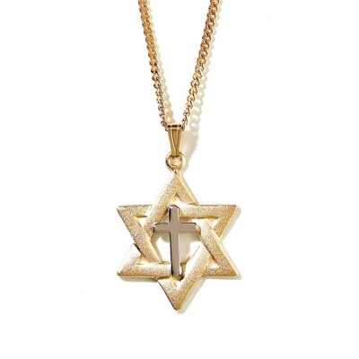Necklace Gold Plated Star David/Silver Plated Cross 18 Inch Chain - 714611139751 - 37-4714P