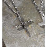 Necklace Large Bright cut Pewter Nail Cross, 21 Inch