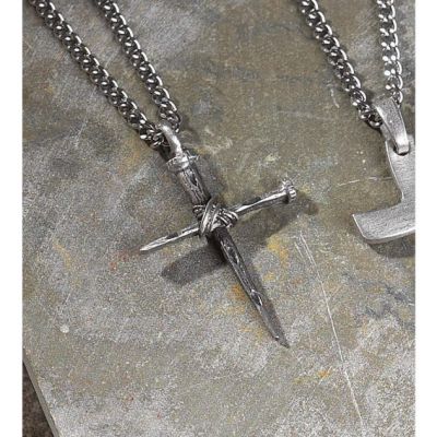 Necklace Large Bright cut Pewter Nail Cross, 21 Inch - 714611111320 - 32-5491