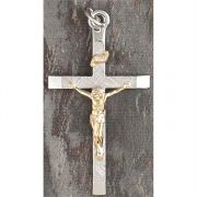 Necklace Large Crucifix 2 Tone Silver Plated Etch Cross 24 Inch