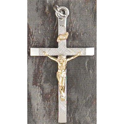 Necklace Large Crucifix 2 Tone Silver Plated Etch Cross 24 Inch - 714611136712 - 36-8447P
