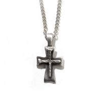 Necklace Large Pewter Flare Cross/Nails 24 Inch