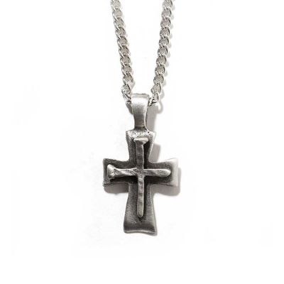 Necklace Large Pewter Flare Cross/Nails 24 Inch - 714611118961 - 32-5539