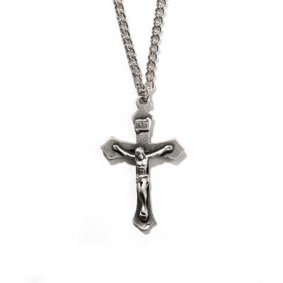 Necklace Large Pewter Flare Crucifix 21 Inch - 714611118930 - 32-5544