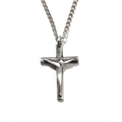 Necklace Large Pewter Modern Crucifix 21 Inch - 714611118909 - 32-5543