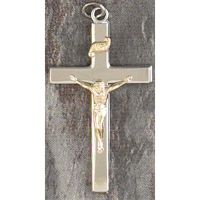 Necklace Medium Crucifix 2 Tone Silver Plated Flat Cross 20 Inch