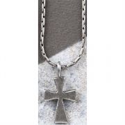 Necklace Medium Flare Cross Satin Pewter, Deluxe Box