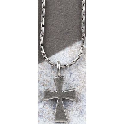 Necklace Medium Flare Cross Satin Pewter, Deluxe Box - 714611093763 - 32-5395