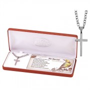 Necklace My Special Godfather Stainless Steel Cross 24 Inch Chain