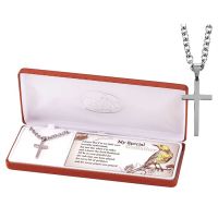 Necklace My Special Godfather Stainless Steel Cross 24 Inch Chain