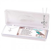 Necklace My Special Godmother Silver Plated Open Round Cross Chain
