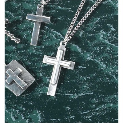Necklace Pewter 1 5 Inch Double Cross/20 Inch Deluxe Box - 714611131571 - 32-5582