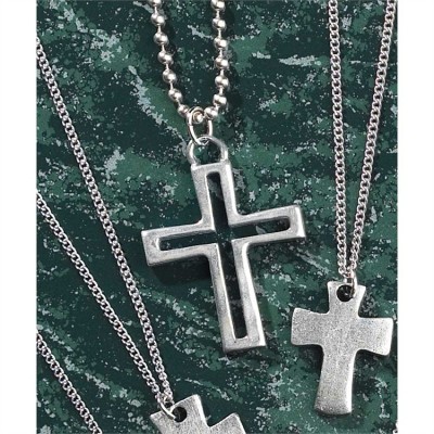 Necklace Pewter Box Cross 24 Inch Chain Deluxe Box - 714611142270 - 32-5677