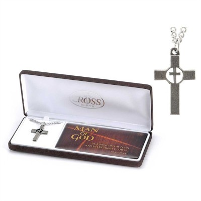 Necklace Pewter Box Cross/Cutout Cross 24 Inch - 714611174912 - 32-5178