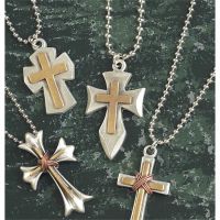 Necklace Pewter/Brass Large Flare Cross 24 Inch