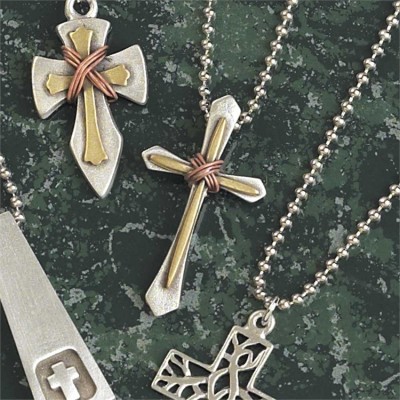 Necklace Pewter/Brass Tapered Double Cross 24 Inch - 714611154129 - 32-5786 Necklace Pewter/Brass Tapered Double Cross 24 Inch - 714611154129 - 32-5786