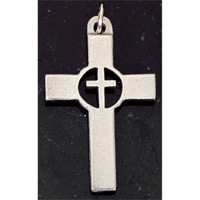Necklace Pewter Circle Cross, 24 Inch Chain Deluxe Gift Box - 714611022237 - 37-9211