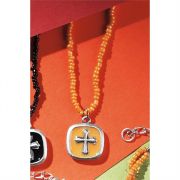 Necklace Pewter Cross/Black Enamel 18 Inch Beads Pack of 2
