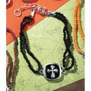 Necklace Pewter Cross/Caramel Enamel 18 Inch Bead Pack of 2