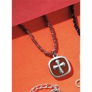 Necklace Pewter Cross/Enamel 18 Inch Brown Beads Pack of 2