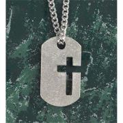 Necklace Pewter Dog Tag/Cutout Cross 24 Inch Chain