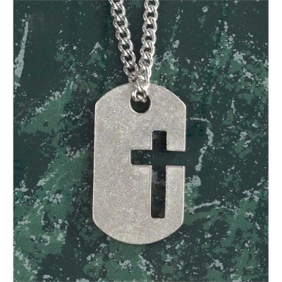 Necklace Pewter Dog Tag/Cutout Cross 24 Inch Chain - 714611162865 - 37-9412