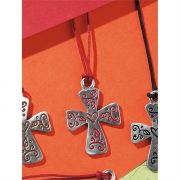 Necklace Pewter Flare Cross/Heart 18 Inch Red Cord Pack of 2