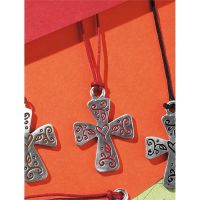 Necklace Pewter Flare Cross/Heart 18 Inch Red Cord Pack of 2