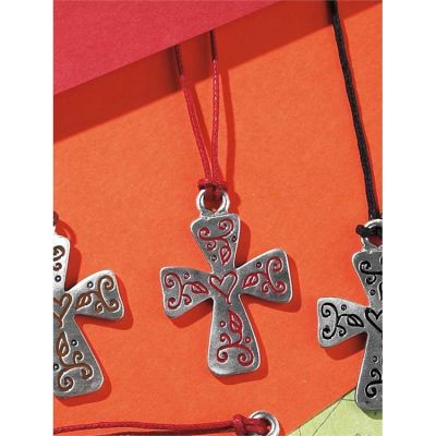 Necklace Pewter Flare Cross/Heart 18 Inch Red Cord Pack of 2 - 714611143048 - 32-8125